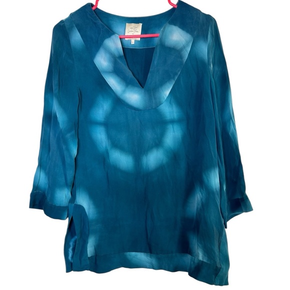 Calypso St. Barth Tops - Lauren Pierce for Calypso Blue tie dye silk tunic unique artsy size XS
